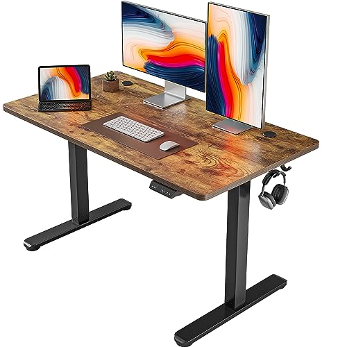 FEZIBO Height Adjustable Electric Standing Desk, 48 x 24 Inches Stand up Table, Sit Stand Home Office Desk with Splice Board, Black Frame/Rustic Brown Top - 48*24 Inch - Rustic Brown