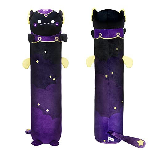 Mewaii Long Cat Plush Black Body Pillow, 44” Cute Axolotl Stuffed Animals Kawaii Soft Plushies, Axolotl Plush Pillow Doll Toy Gift for Girlfriend - Magic Axolotl - 43.3in/110cm