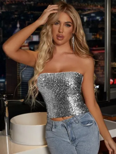 Silver sequin tube top 