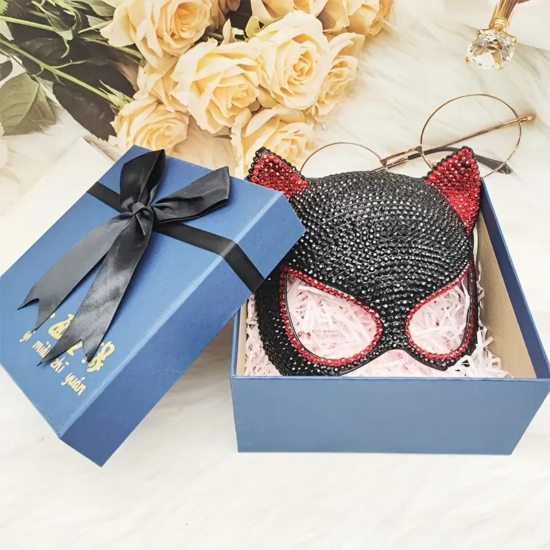 HandMade Black cat mask with Swarovski crystals 