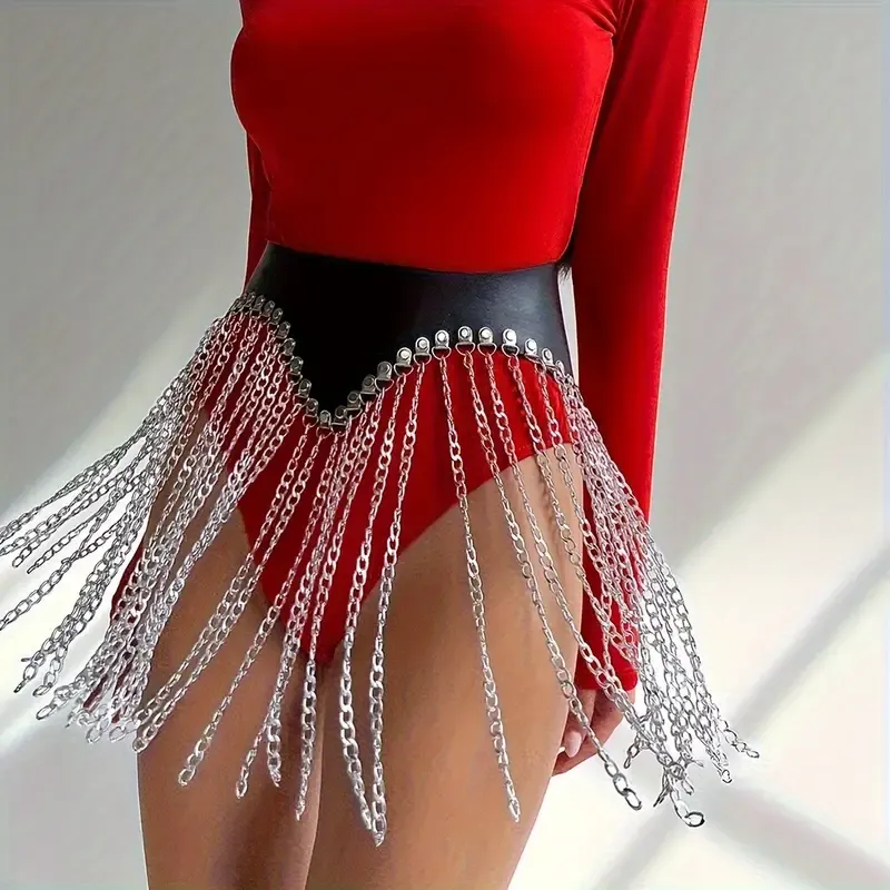 Waist belt with downward logo and chains 