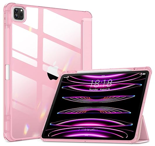 DTTOCASE Case for iPad Pro 12.9 6th/5th/4th/3rd Generation (2022/2021/2020/2018 Released),TPU Shockproof Frame,Built-in Pencil Holder,Auto Sleep/Wake - Barbie Pink - Barbie Pink