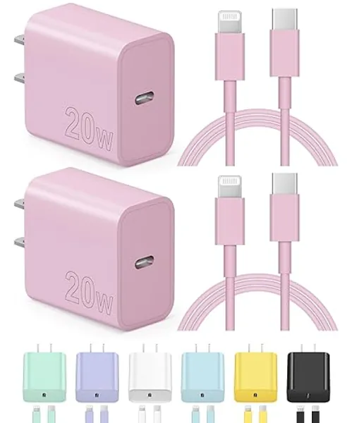iPhone Charger Fast Charging [MFi Certified] 2 Pack Apple Type C Wall Charger Block with 6ft USB C to Lightning Cables for iPhone 1413 12 11 Pro/Pro Max/Xs Max/XR/X/iPad/AirPods Pro - Pink