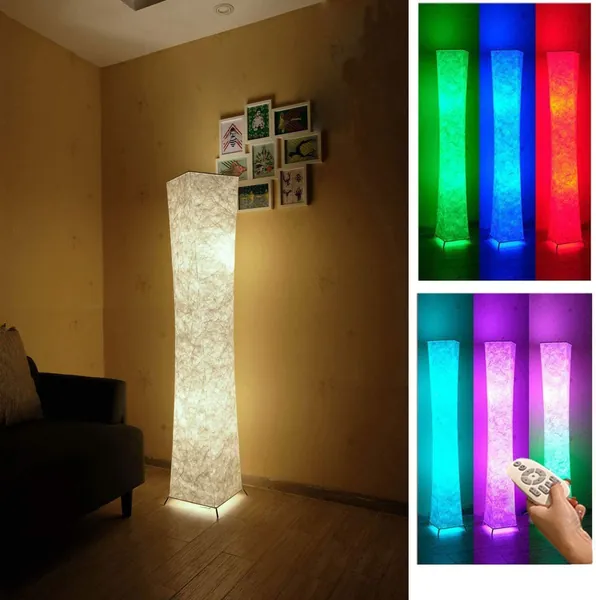 LEONC Design 61 Inch Soft Light LED Floor Lamp,RGB Color Changing Light Bulb Fabric Shade Modern Floor Lamp for Livingroom Bedroom Warm Atmosphere Tyvek Dupont 10 x 10 x 61Inch - 61inches