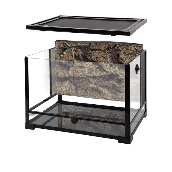 REPTI ZOO 34 Gallon Large Reptile Glass Terrarium Tank with Foam Backgrounds,Double Hinge Door with Screen Ventilation Reptile Terrarium 24" x 18" x 18"(Knock-Down) - 