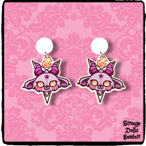 Pastel Goth Baphomet earrings, 925 sterling silver, Strange Dollz Boudoir
