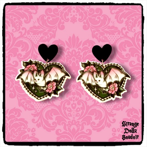 Gothic Bat earrings, 925 sterling silver, Strange Dollz Boudoir