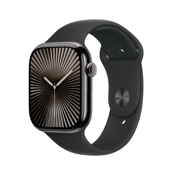 Apple Watch Series 10 [GPS + Cellular 46 mm] Smartwatch with Slate Titanium Case with Black Sport Band- M/L. Fitness Tracker, ECG App, Always-On Retina Display, Water Resistant