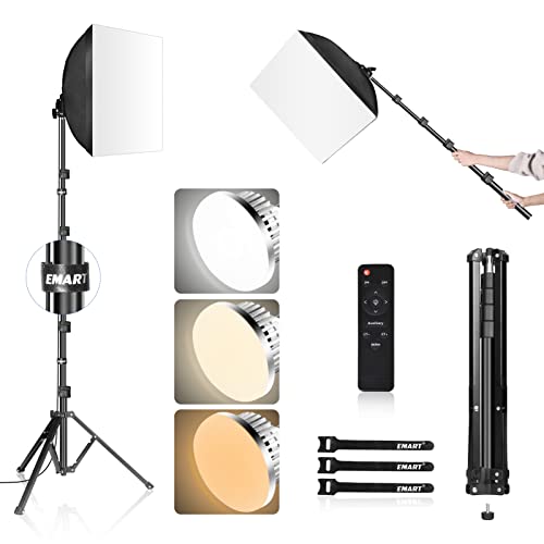 EMART Softbox Lighting Kit,16"X16" Soft Box and 3 Colors Temperature 3000-5500K 85W LED Light kit with Remote,Professional Softbox Photography Light Kit for Portrait,Video Recording, Filming(1PACK) - 1PACK(16"x16"softbox) - Black(85W LED)