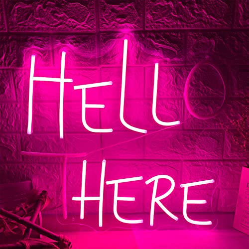 Hello There Neon Sign LED Welcome Neon Lights for Wall Decor Image Dimmable Hell here Neon Signs for Shop Restaurant Bar Beer Pub Hotel Man Cave with on/Off Switch for O and T, Size 19.7x18.3in - Hello There