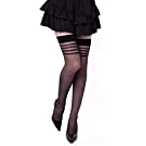 Generic AnnaBella Damen Strümpfe 20 DEN -selbsttragende Strümpfe gestreift- Halterlose Strümpfe für damen -Netzstrümpfe Netz Strümpfe mit Spitze für Frauen