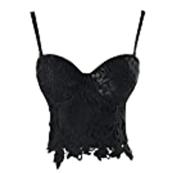 KUOSE Damen Punk Blumenspitze Bustier Korsett Party Bralet Crop Top Schwarz