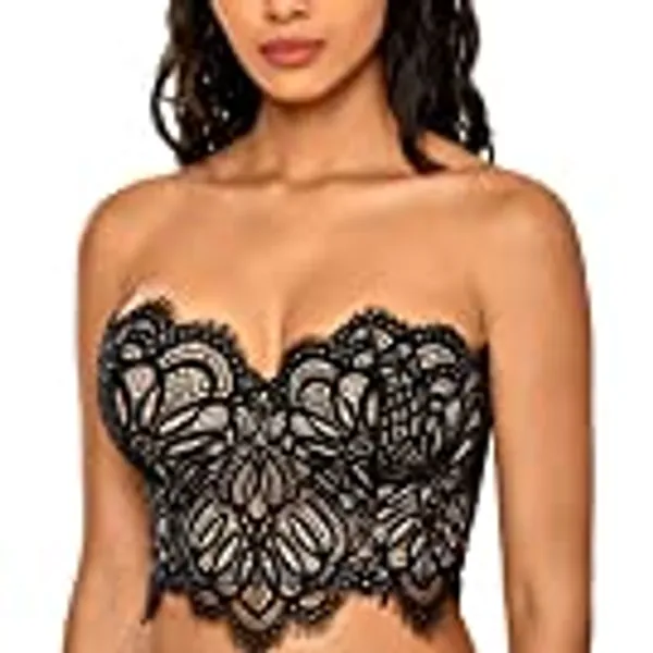 DOBREVA Damen Gepolstert Trägerloser Bügel-BH Bustier Top mit Spitze