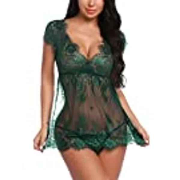 Sykooria Sexy Dessous Damen, Unterwäsche Damen Sexy Spitze Bodysuit Schlafanzug, Negligee Reizwäsche Sexy Tiefer V-Ausschnitt, Verstellbaren Träger Verkreuzte Rücken Valentinstag