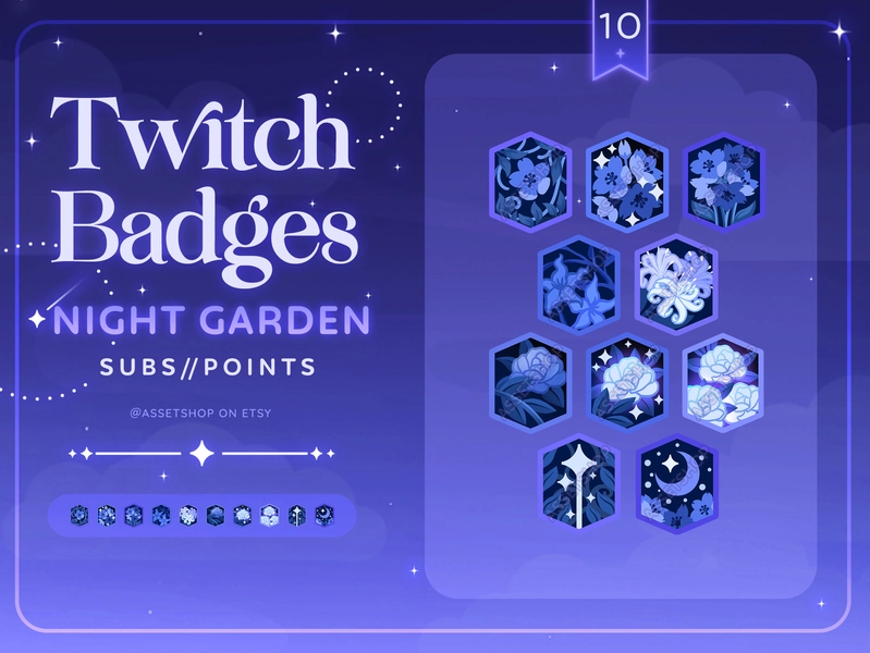 Night Garden Badges | Midnight Garden | Night Blossom Sub Badges |  Moonlit Floral Badges | Starry Cottagecore Badges | Cozy Night Graphics