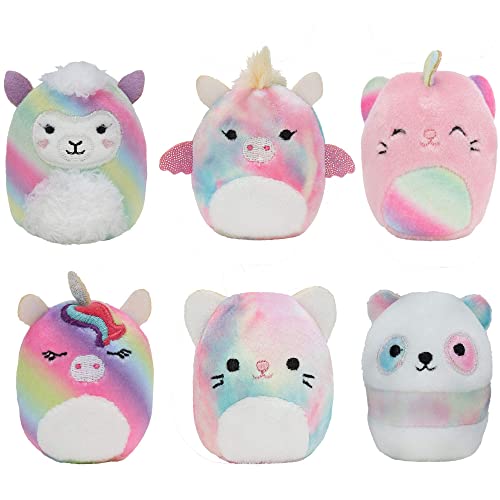 Squishville by Squishmallow Mini Plush Rainbow Dream Squad, Six 2” Rainbow Animals, Irresistibly Soft Colorful Plush, Mini Cat, Llama, and Panda Squishmallows - Rainbow Dream - Plush