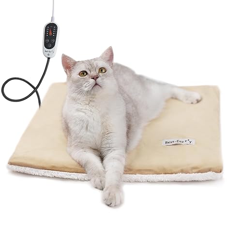 Rest-Eazzzy Cat Heating Pad, Cat Bed with Removable Cover Heated Cat Bed 5 Level Timer and 5 Level Temperature, Cat Beds for Indoor Warming Mat for Cat Dog (Heat pad, Pure-Beige) - Small-1 Pack - Beige
