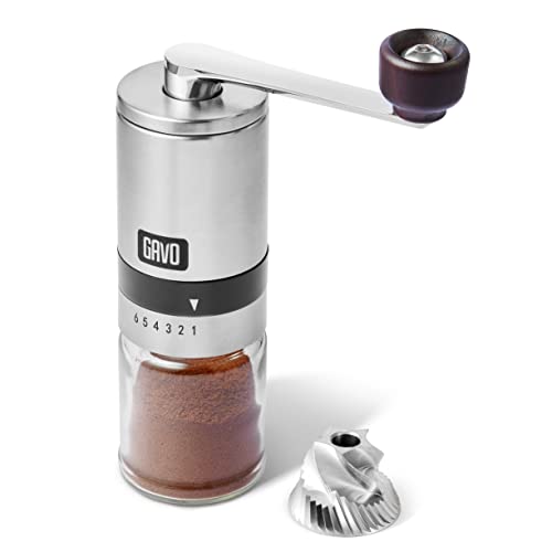 GAVO Manual Coffee Grinder with Stainless Steel Burr - Coffee Grinder Manual with Adjustable Settings for Aeropress, Drip Coffee, Espresso , French Press, Turkish Coffee & More!