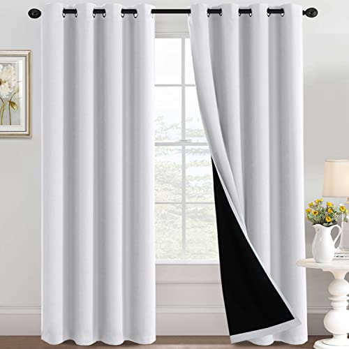 H.VERSAILTEX 100% Blackout Curtains for Bedroom Thermal Insulated Full Blackout Curtains for Living Room Energy Efficiency Window Draperies with Black Liners 1 Panel, 52x84 Inch, Bleached White - 52"W x 84"L - Blackout Bleached White