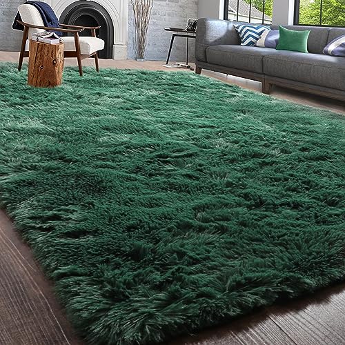 PAGISOFE Fluffy Shag Area Rug, 5x8 Ft, Shaggy Rugs for Bedroom Living Room, Furry Rugs for Nursery, Soft Fuzzy Rug for Kids Boys Baby's Room Decor, Deep Green - 5x8 Feet - Deep Green