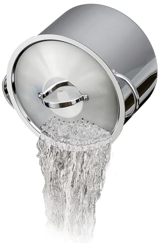 Stainless Steel Pasta Pot with Locking Strainer Lid - 5.5 Quart Large Capacity Cooking Pot | Twist & Lock for Easy Drain & No Colander Or Strainer Basket Insert Needed | Dishwasher Safe