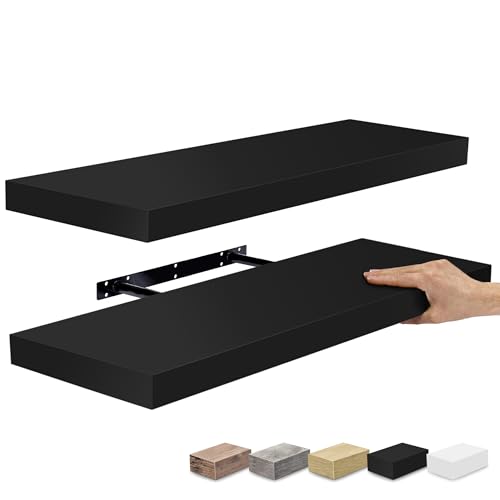 Sorbus Floating Shelves, Wall Shelves for Bedroom, Kitchen, Living Room, Bathroom Shelves Over The Toilet, Home Decor, Farmhouse, 24 x 9 Inch Wall Mounted Floating Shelves for Wall, 2 Pack, Black - Black - 2 Pack