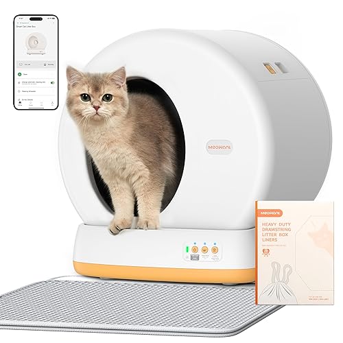MeoWant Automatic Cat Litter Box，Anti Pinch Self Cleaning Litter Box for Multiple Cats, App Control/Odor Free/Extra LargAutomatic Cat Litter Box Includes Trash Bags, Yellow - Yellow - XL