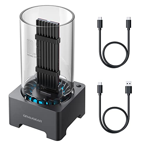 GRAUGEAR M.2 NVMe SATA SSD Enclosure Docking Station, USB 3.2 Gen 2 10Gbps External Docking Base with Cooling Fan, UASP Trim Support, M2 PCIe NGFF M Key B+M Key, RTL9210B Chipset [G-M2DK-AC-10G]