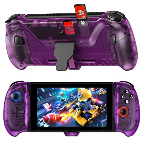NexiGo Hall Effect Gripcon with Kickstand and HDMI Out for TV Docking, Hall Sensing Joystick for Switch/Switch OLED, Handheld Mode, 4K/1080P Supported HDMI and USB 3.0 Port, Purple - Hall Stick with Kickstand - Purple