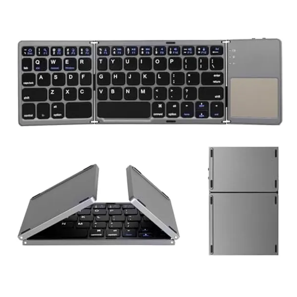 AURTEC Foldable Bluetooth Keyboard with Touchpad Wireless Touch Keyboard, Rechargeable Portable Wireless Mini Keyboard for PC, Tablet, Android, Smartphone - Dark Gray
