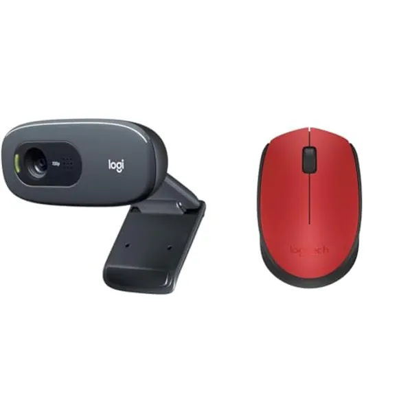 Logitech C270 HD Webcam, HD 720p/30fps, Widescreen HD Video Calling & M171 Wireless Mouse for PC, Mac, Laptop, 2.4 GHz with USB Mini Receiver