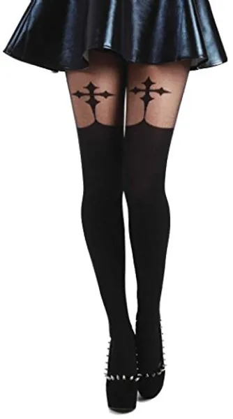 Pamela Mann Goth Cross Tights -XL-Black