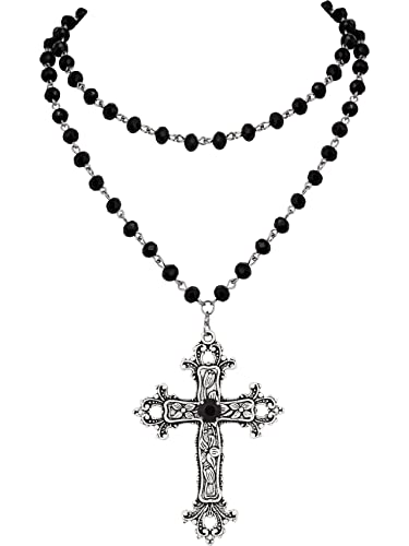 Sacina Gothic Bead Cross Necklace, Cross Choker, Layered Cross Choker Necklace, Goth Necklace, Gothic Necklace, Y2k Necklaces,Halloween Christmas New Year Goth Jewelry Gift for Women - layered big cross