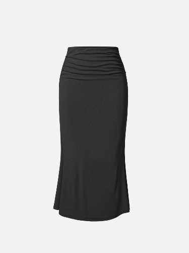 Eco-SkinKiss® Ruched Side Mermaid Maxi Skirt - Black / XL