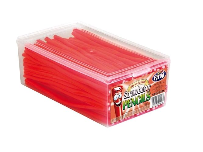 FINI Strawberry Candy Pencils | Fruit Flavour Candy | 100 piece tub - Strawberry - 100 Count (Pack of 1)