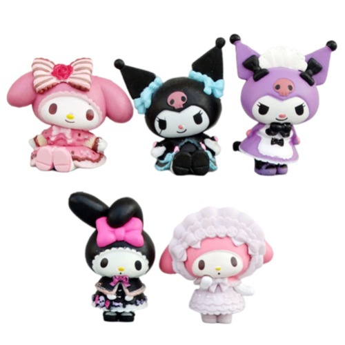 SFJRY 5-delige Sanrio-figuurset Kuromi My Melody Cinnamoroll PVC-materiaal, cadeau voor kinderen, Kawaii anime-figuur, schattige poppen, auto-dashboard, ornamenten, taartdeksel