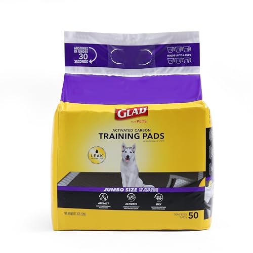 Glad for Pets Activated Carbon Dog Training Pads - Absorbent Large Disposable Dog Pee Pads for Dogs, XL Potty Pads for Dogs, Charcoal Puppy Pads with Adhesive Tabs, Jumbo Dog Pads, 28" x 30", 50 Count - Charcoal - 28" x 30" - 50 Count