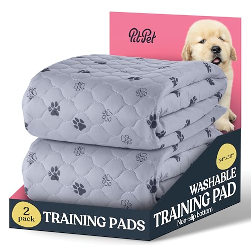 Super Absorbent Washable Pee Pads for Dogs - 2-Pack Superior Reusable Puppy Pads Pet Training Pads –100% Waterproof Dog Pee Pad Protects Against Urine Leakage Non-Slip Grip Prevents Slipping& Bunching - Rectangular - Gray - 34x36