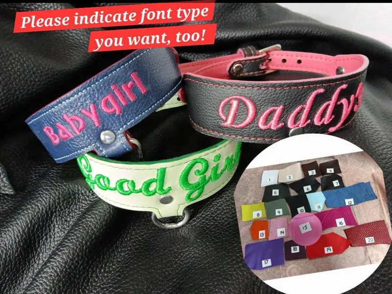 ALL REAL Leather Custom Embroidered Collar, Any Size Neck!