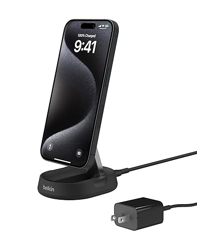 Belkin Convertible Magnetic Charging Stand 15W - MagSafe-Compatible Fast Qi2 Charger, iPhone Charger for Apple iPhone 16, 16 Plus, 16 Pro, 16 Pro Max, iPhone 15 & 14, Apple Airpods Pro, & More - Black - Black - Pad/Stand - Power Supply Included