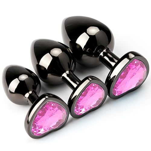 HISIONLEE Anal Plug 3PCS Sex Toys Anal Training Set Metal Butt Plug Adult Trainer Kit Toy with Crystal Diamond S&M Adult Gay Anal Plugs Toy for Beginners Couples Women Men Unisex(Pink) - Pink