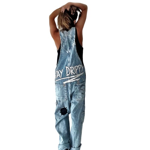 'Drippy W+G' Painted Overalls - Large