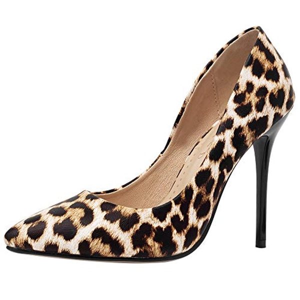 Zapatos de Fiesta Mujer, Zapatos Tacón de Aguja Moda Zapatos de Noche Tacón Alto Puntiagudo Leopard Print, Talla 34-43