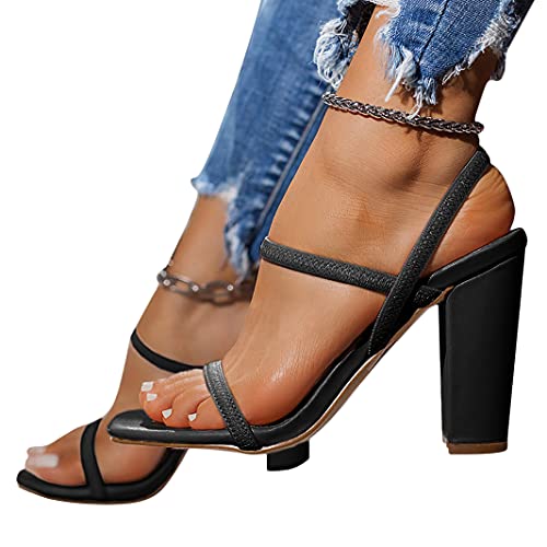Shownicer Zapato de Tacón Mujer Punta Abierta Sandalia Fiesta Moda Prom Verano Sandalias De Vestir Elegantes Zapatos De Playa High Heels - 43 - A Negro