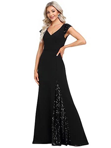 Ever-Pretty Vestido de Fiesta Largo Escote en V Elástico sin Respaldo Asimétrico para Mujer Elegantes 01586