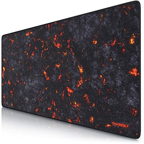 TITANWOLF – Alfombrilla Gaming XXL para ratón 900x400 – Mouse Pad - Precisión y Velocidad - Parte Inferior de Goma para una sujeción Estable - Antideslizante, Resistente al Agua – Motivo Lava Fuego - Lava