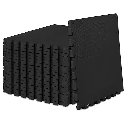 ProsourceFit Extra Thick Puzzle Exercise Mat, EVA Foam Interlocking Tiles for Protective, Cushioned Workout Flooring for Home and Gym Equipment, Black - 3/4 inch - 24 Sq Ft - 6 Tiles - Black - 1 Inch - 72 Sq Ft - 18 Tiles