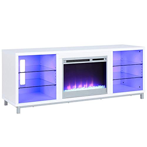 Ameriwood Home Lumina Fireplace TV Stand for TVs up to 70 Inch, Replaceable Electric Fireplace Insert Heater, Remote Control, Timer, Color Changing LED Lights, Crystal Ember Flames, White - White - 70" Fireplace
