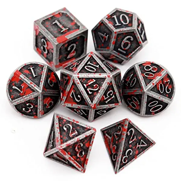 Haxtec Bloodstained Metal DND Dice Set Blood Polyhedral D&D Dice for Dungeons and Dragons Gift TTRPG Antique Metal Halloween Dice