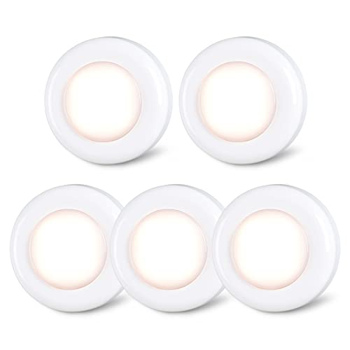 STAR-SPANGLED Tap Light Push Lights Mini Touch Press Spot Lights Indoor Portable LED Stick on Puck Lights Battery Powered for Under Cupboards Wardrobe Cabinet Closet Kitchen Warm White 5Pack - 5 Pack, Push Control - Warm White